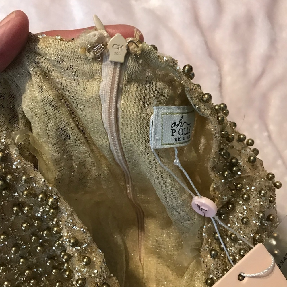 Oh Polly women’s Gold Beaded embellished mini party skirt short Size 0 New - Picture 11 of 12